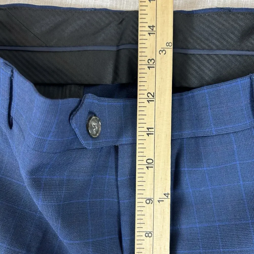 NWT Men's Stafford Blue Glen Plaid Dress Pants‎ Sz 36x32 Flat Front Stretch